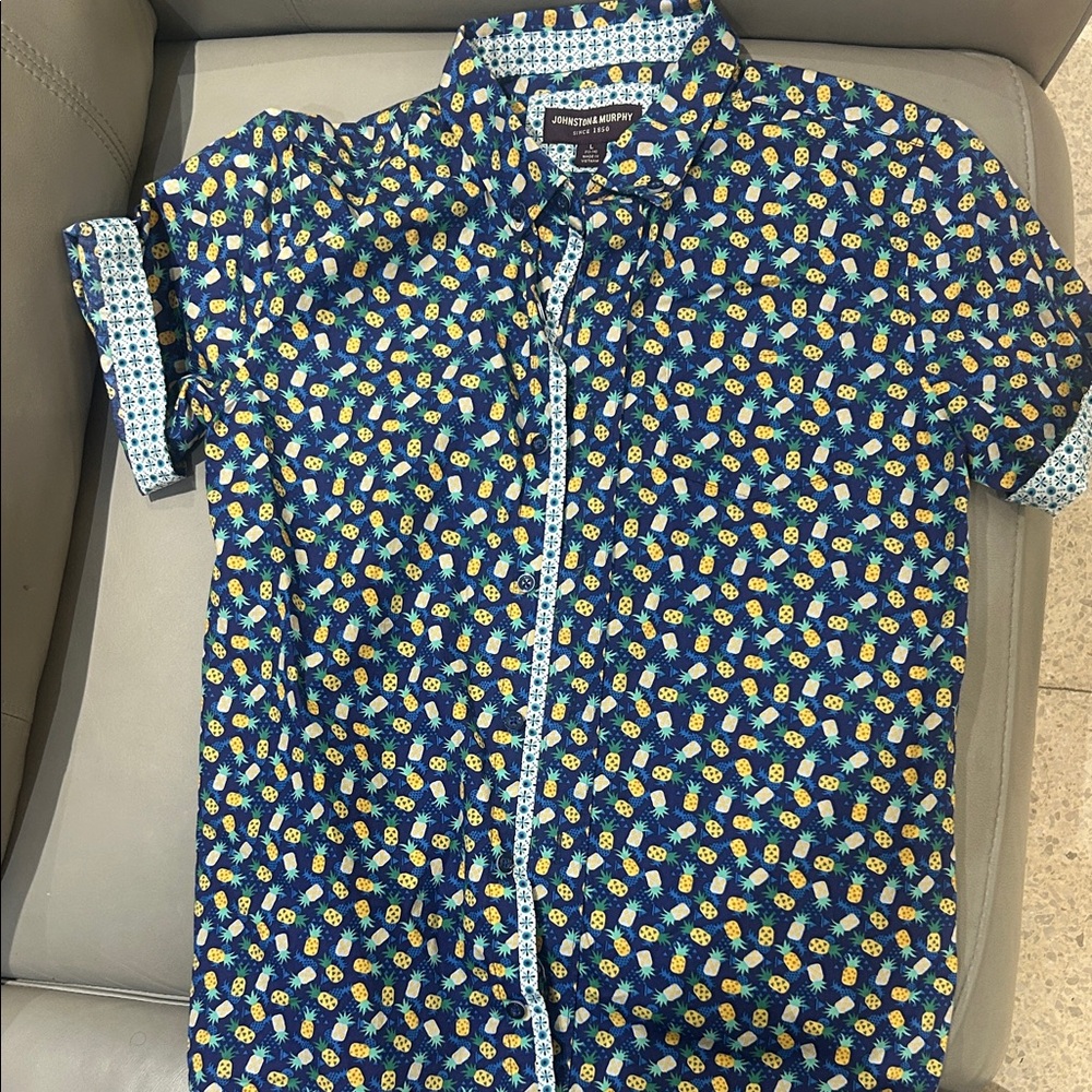 Johnston & Murphy Blue and Yellow Patterned Button Down Shirt